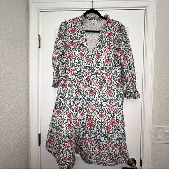 CHARLEE Floral Print Ruffle Collar Boho Tunic Dress - Picture 5 of 12